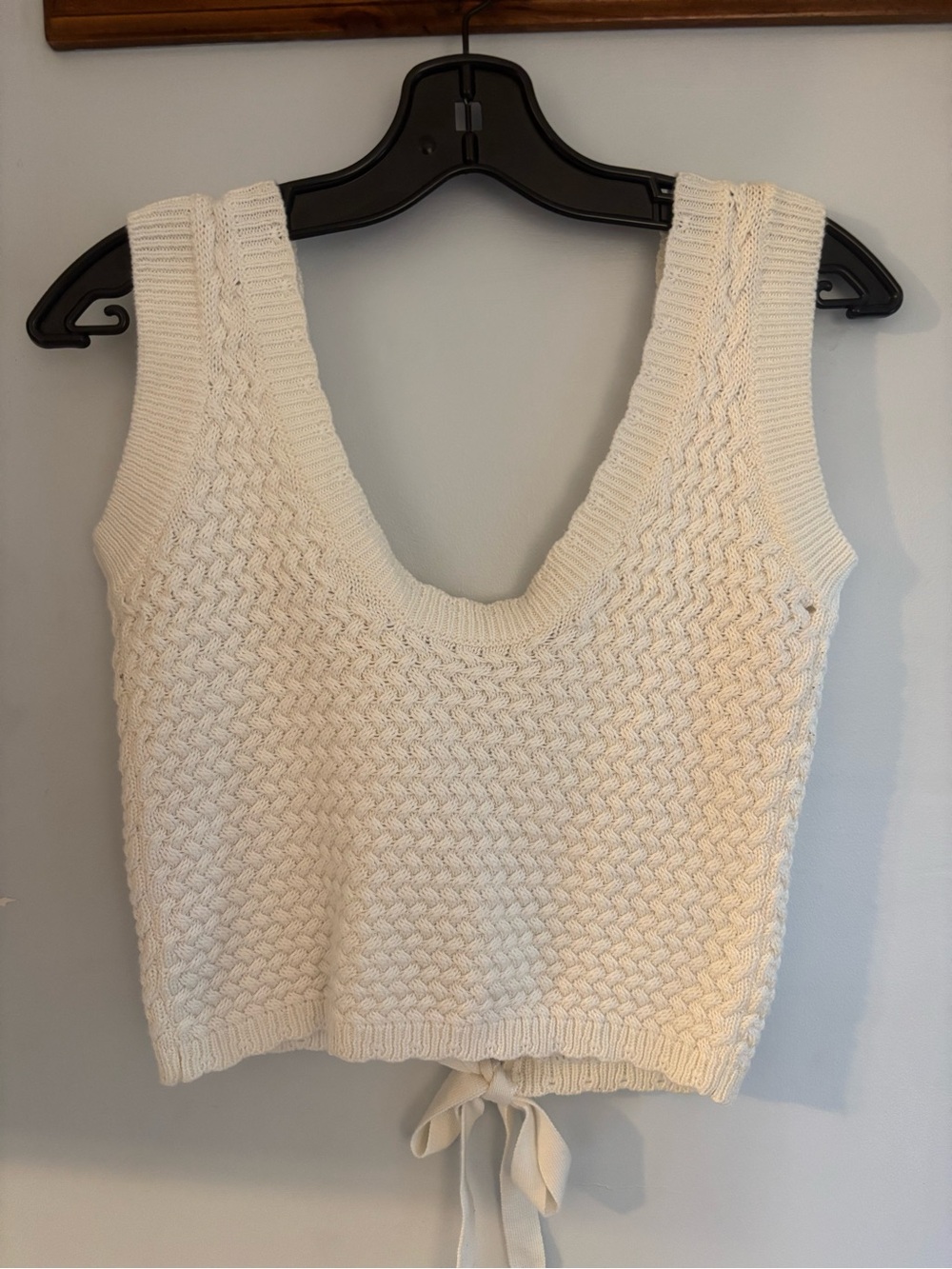 Miss Selfridge Cream Cropped Knit Tank with Hem Tie